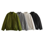 Damen flauschige Oversized-Jacke mit praktischen Taschen und elegantem Stehkragen R&B