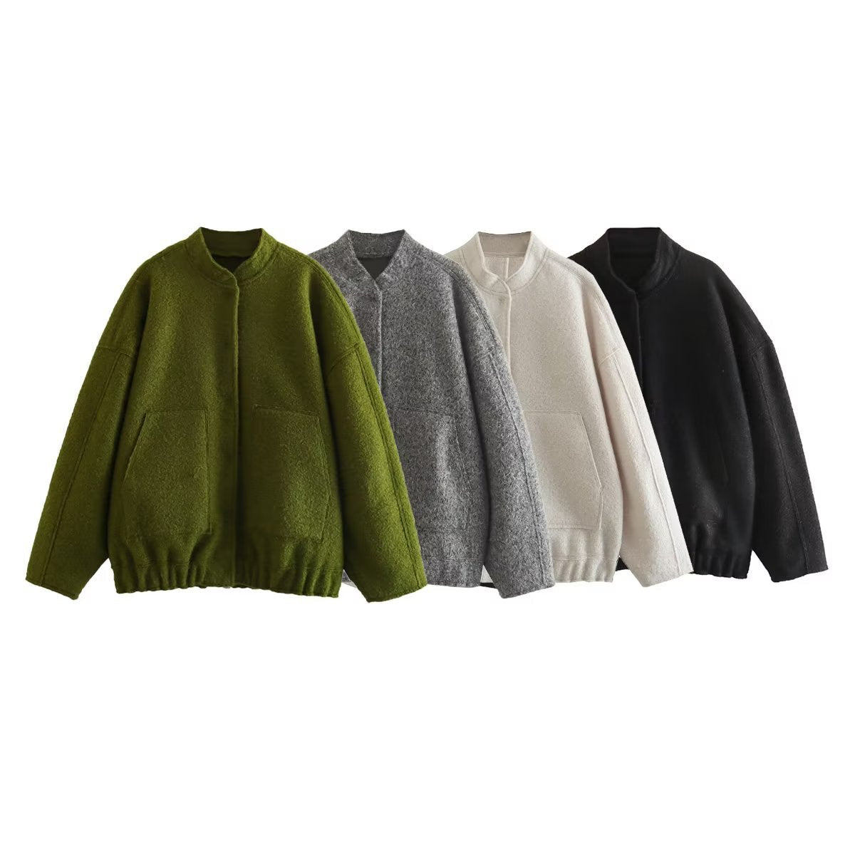 Damen flauschige Oversized-Jacke mit praktischen Taschen und elegantem Stehkragen R&B