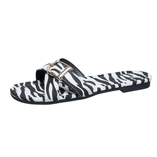 Damen Zehentrenner-Sandalen mit modischem Zebramuster und schickem Schnallen-Detail R&B