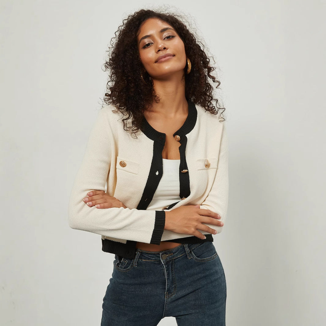 Damen Kurz geschnittene Strickjacke mit eleganten Knopf-Details R&B