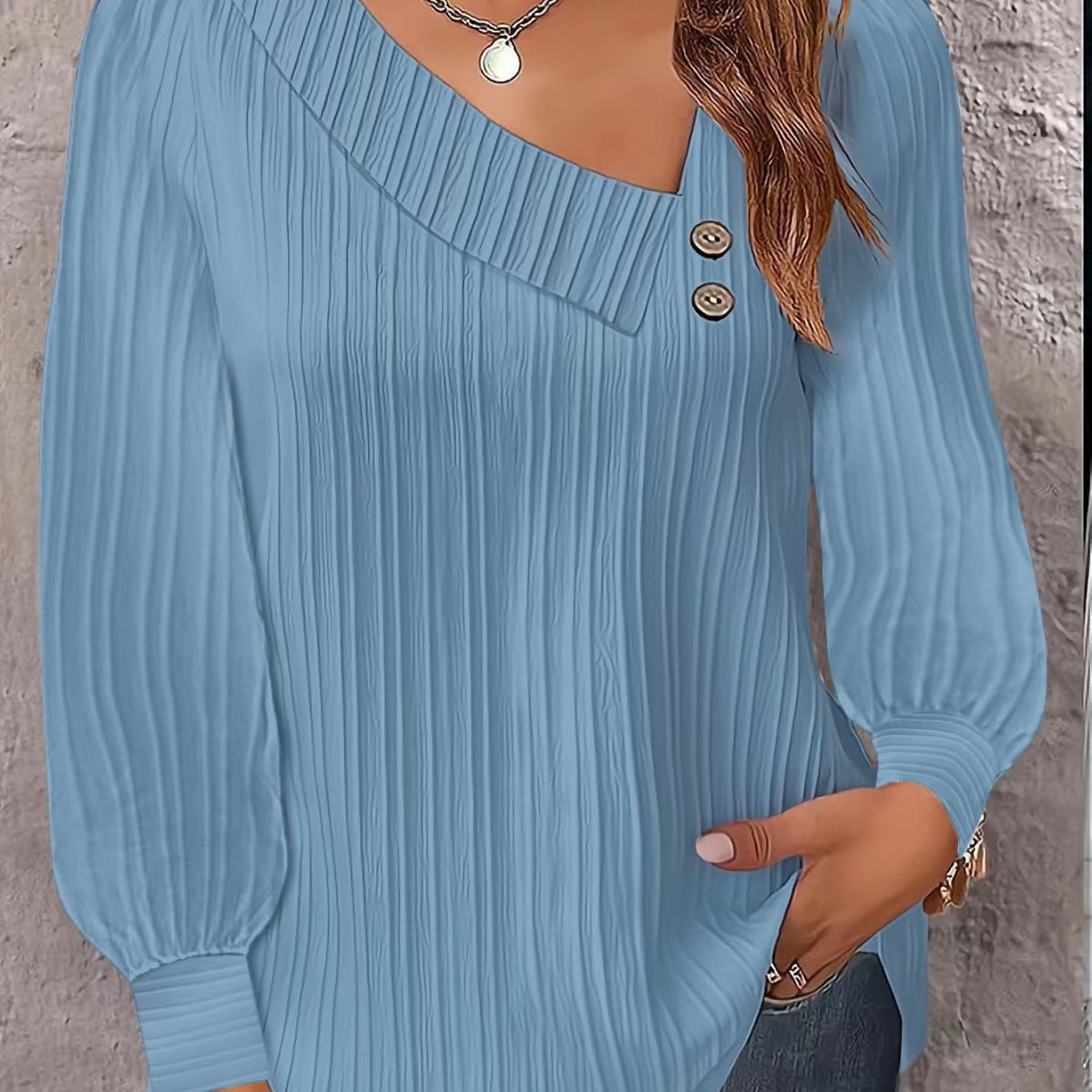 Damen lässige Bluse mit asymmetrischem Kragen und dekorativen Knöpfen