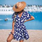 Damen verspieltes Sommerkleid mit V-Ausschnitt und luftigen Ärmeln R&B