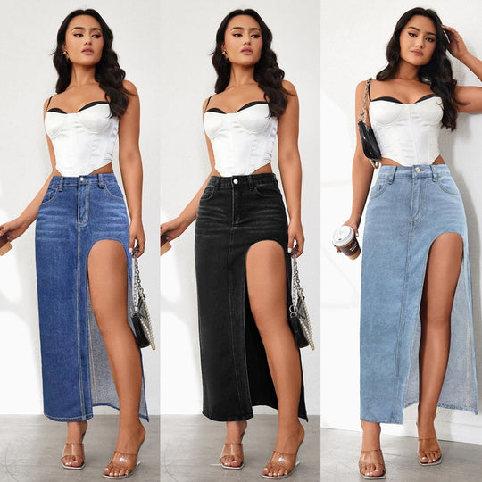 Damen Jeansrock mit hohem Schlitz und lässigem Schnitt R&B