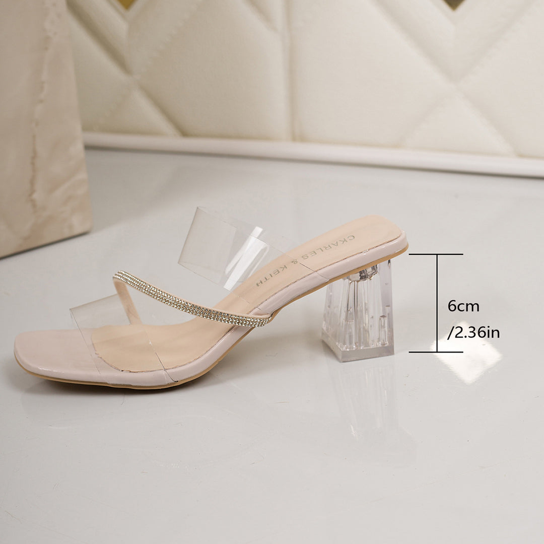 Damen Elegante Sandaletten mit transparentem Riemchen und glitzerndem Blockabsatz R&B