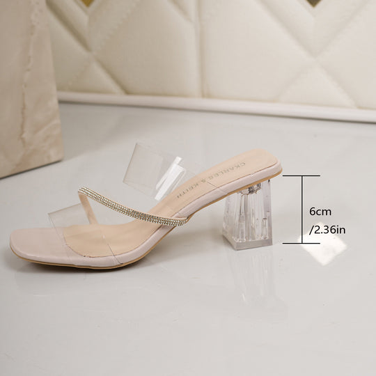 Damen Elegante Sandaletten mit transparentem Riemchen und glitzerndem Blockabsatz R&B