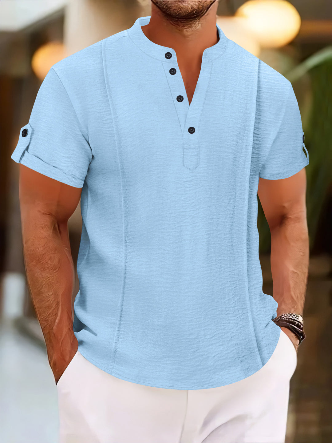 Herren Kurzarm Hemd mit eleganter Knopfleiste und strukturiertem Design R&B