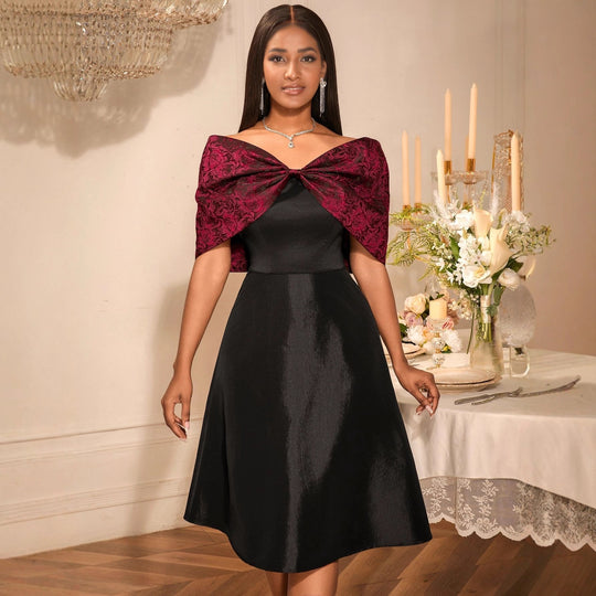 Damen elegantes Cocktailkleid mit modischem Schulterdesign R&B