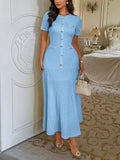Damen Maxikleid mit eleganten Knopfdetails und strukturiertem Stoff R&B