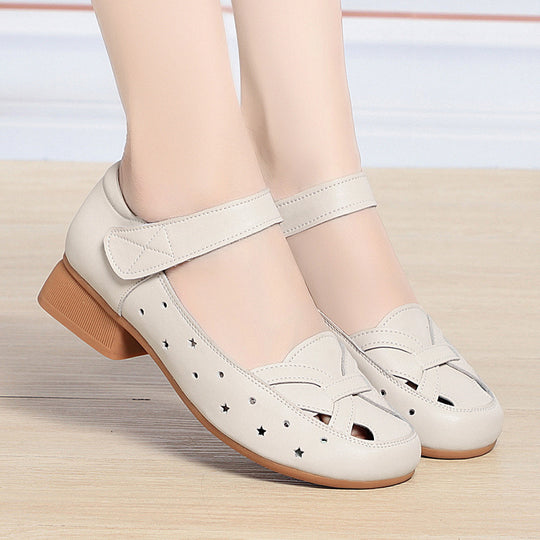 Damen Ballerinas mit verstellbarem Riemen und luftigen Lochmuster R&B