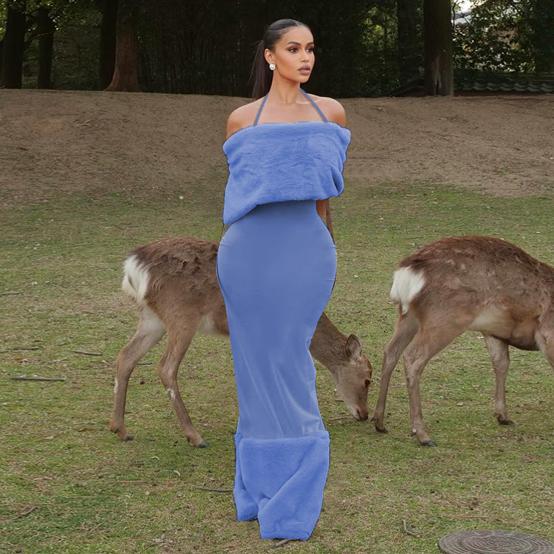 Damen elegantes Maxikleid mit trägerlosem Design und fließendem Stoff R&B