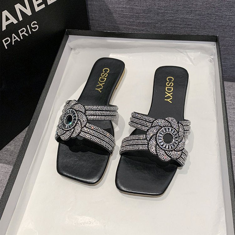 Damen elegante Sandalen mit funkelndem Blumendetail R&B