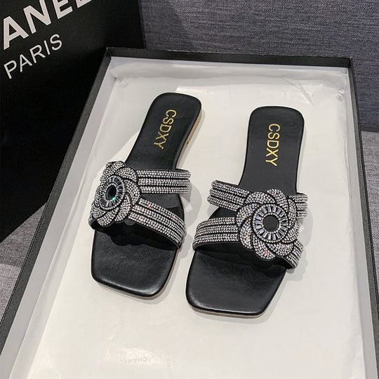 Damen elegante Sandalen mit funkelndem Blumendetail R&B