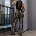 Damen Leoprint Palazzo-Hose R&B