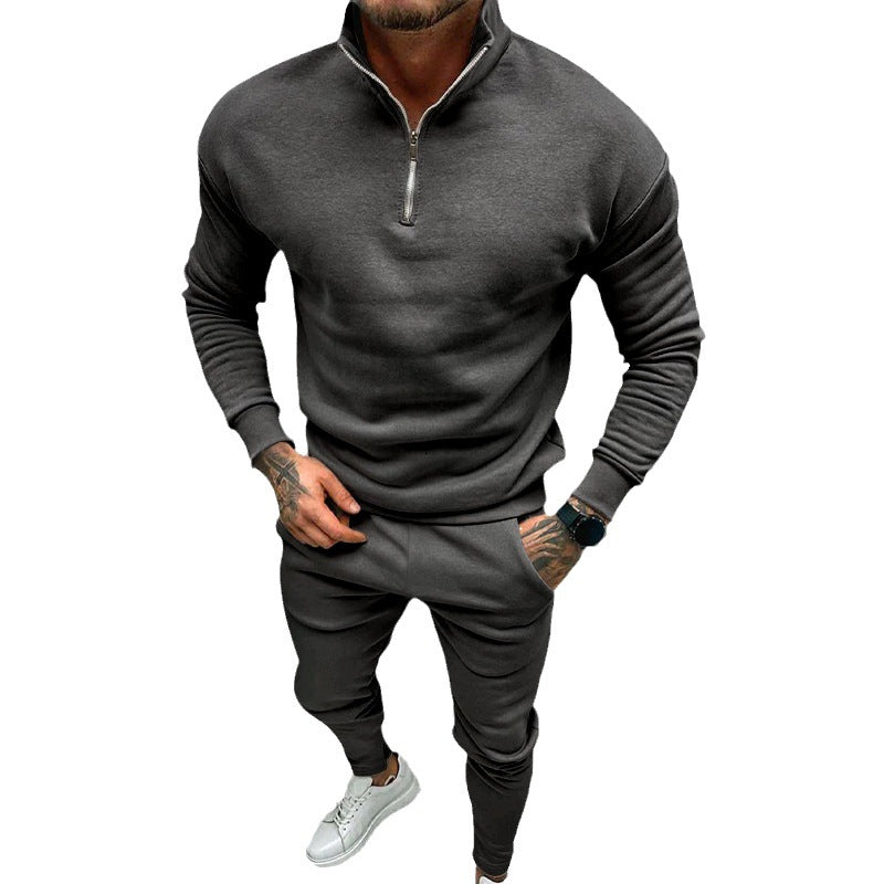 Herren nan athletisches Lounge-Set aus French Terry mit Halbzip-Stehkragen und konischer Jogginghose R&B