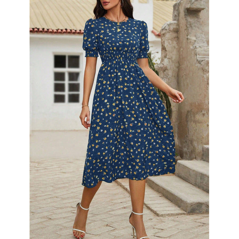 Damen Leichtes Blumendruck Maxi Kleid mit Smock-Taille R&B