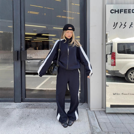 Damen modisches Sportanzug mit seitlichen Kontraststreifen R&B