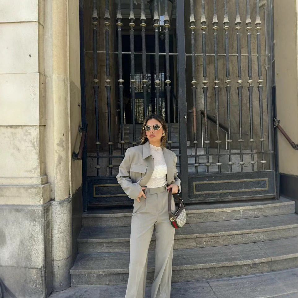 Damen weite, eleganten Bundfaltenhose mit seitlichen Taschen R&B
