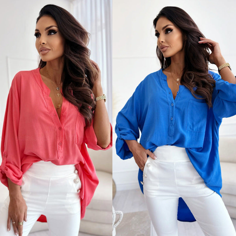 Damen lässige Longbluse mit Knopfleiste und oversized Schnitt R&B