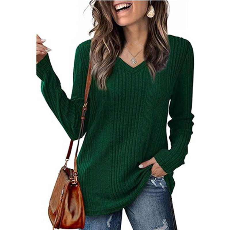 Damen modischer V-Ausschnitt Pullover mit Rippstruktur R&B