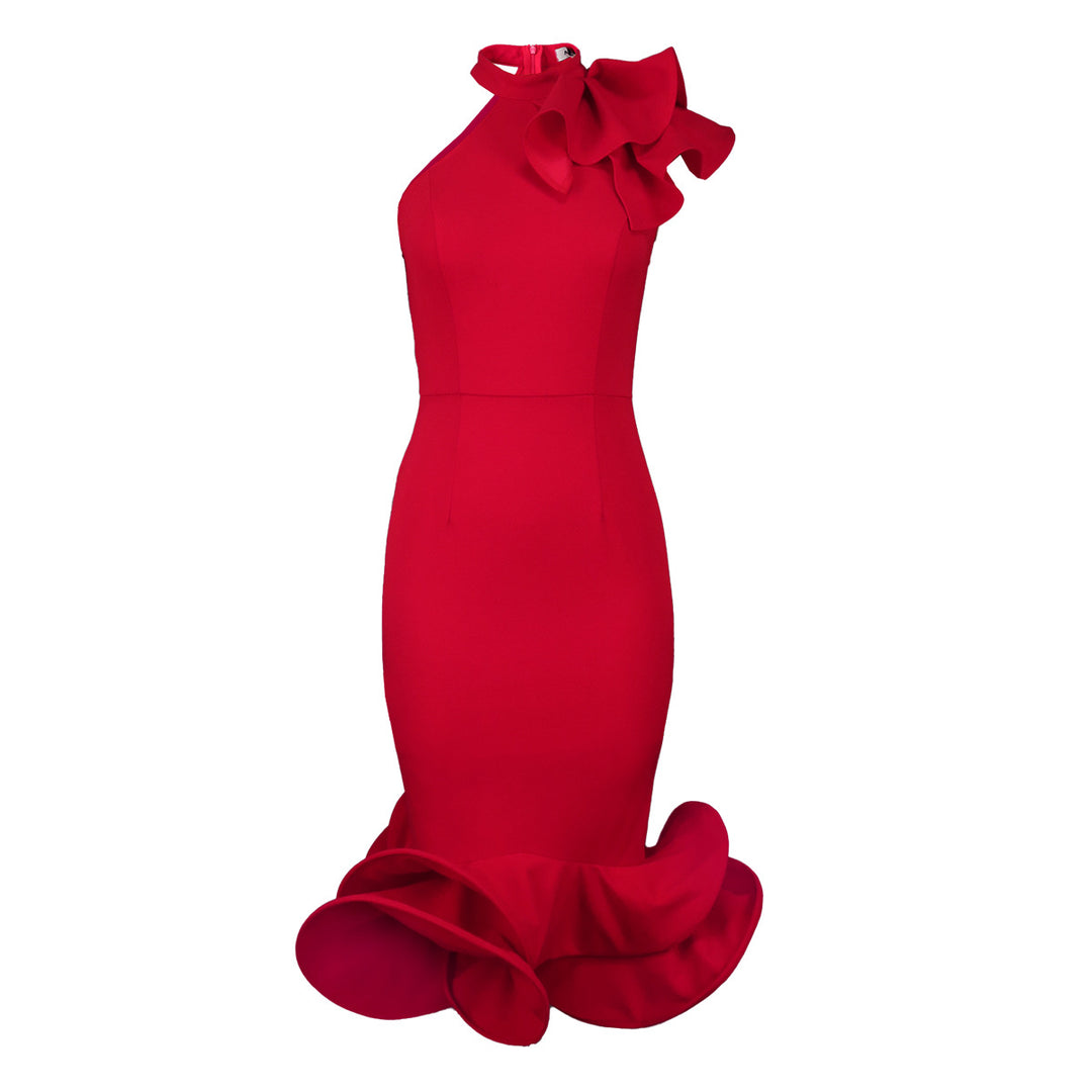 Damen Elegantes Abendkleid mit asymmetrischem Design und voluminösem Rüschenakzent R&B