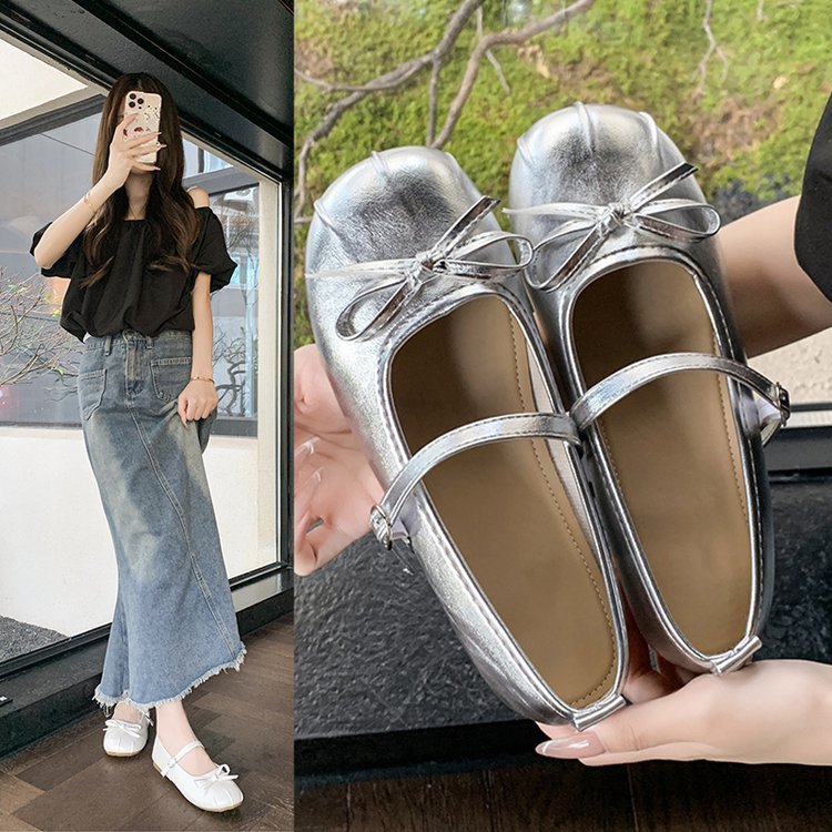 Damen elegante Ballerinas mit Schleifenakzent und verstellbarem Riemen R&B