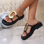 Damen modische Riemensandalen mit eleganter Goldapplikation und rutschfester Sohle R&B