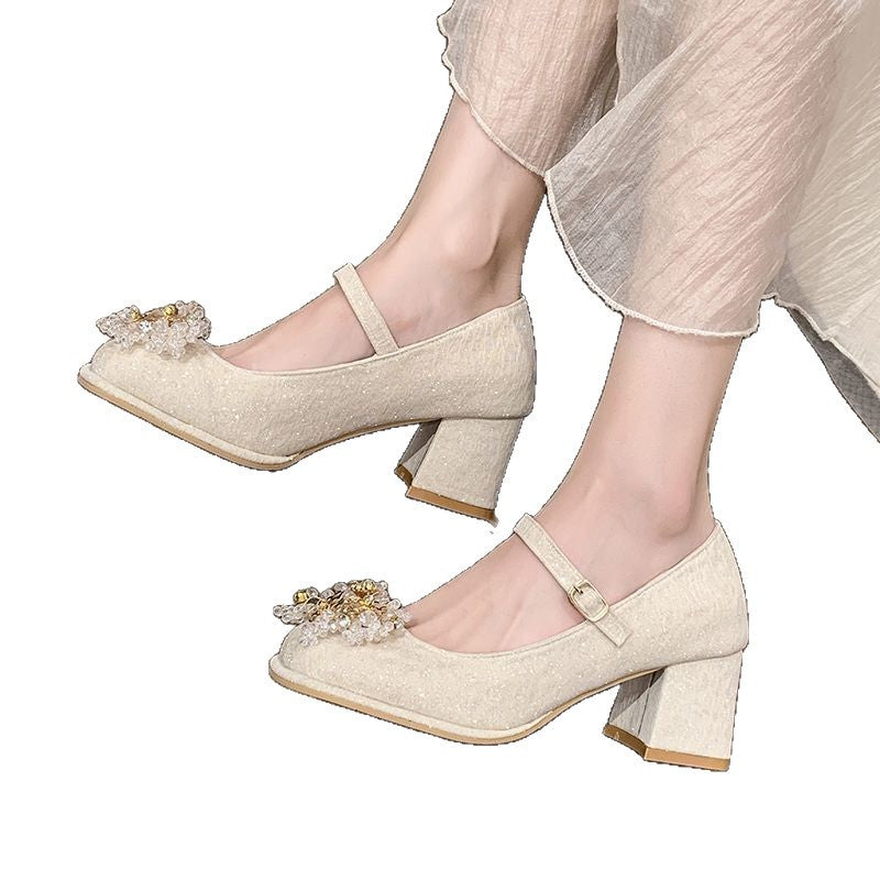 Damen Mary Jane Pumps mit funkelnden Perlen-Applikationen R&B