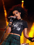 Damen Crop-Top mit kreativem Skeletthand-Motiv R&B
