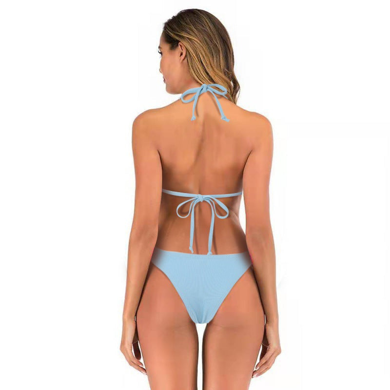 Damen Triangel-Bikini mit geflochtenen Trägern und hohem Beinausschnitt R&B
