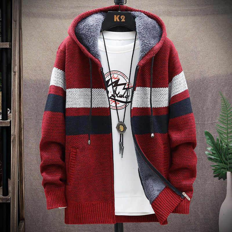 Herren Fleece-Hoodie mit hohem Kragen und Struktur R&B