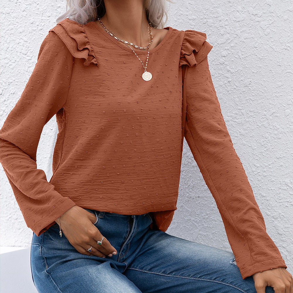Damen lässiges Oberteil mit Rüschendetails und strukturierter Oberfläche R&B