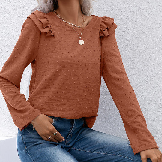 Damen lässiges Oberteil mit Rüschendetails und strukturierter Oberfläche R&B