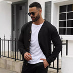 Herren nan eleganter Zopfstrickcardigan mit V-Ausschnitt Knopfleiste und aufgesetzten Taschen R&B