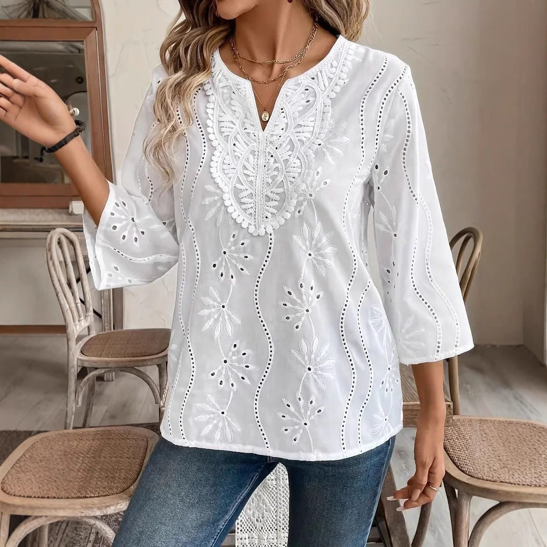 Damen elegante Tambour-Bluse mit floralen Stickereien R&B