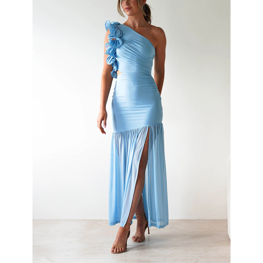 Damen Maxikleid mit asymmetrischem Schnitt und romantischen Rüschendetails R&B