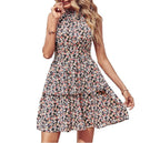 Damen Freizeitkleid mit hohem Kragen und gestuftem Saum R&B