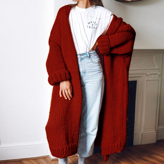 Damen Langärmeliger Grobstrick Cardigan R&B