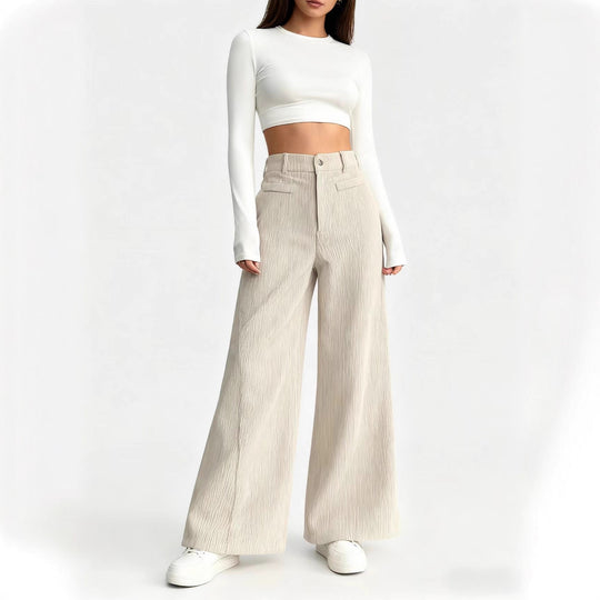 Damen weite Faltenhose mit hohem Bund R&B