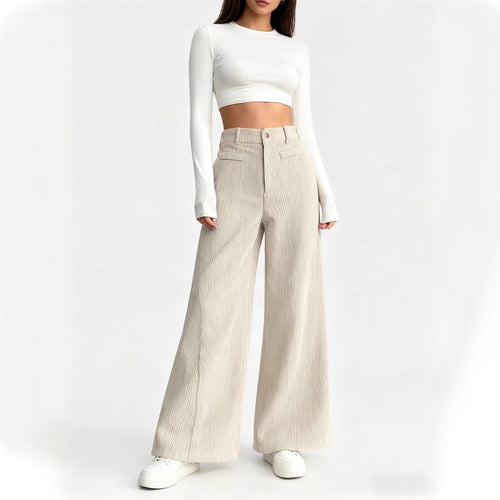 Damen weite Faltenhose mit hohem Bund R&B