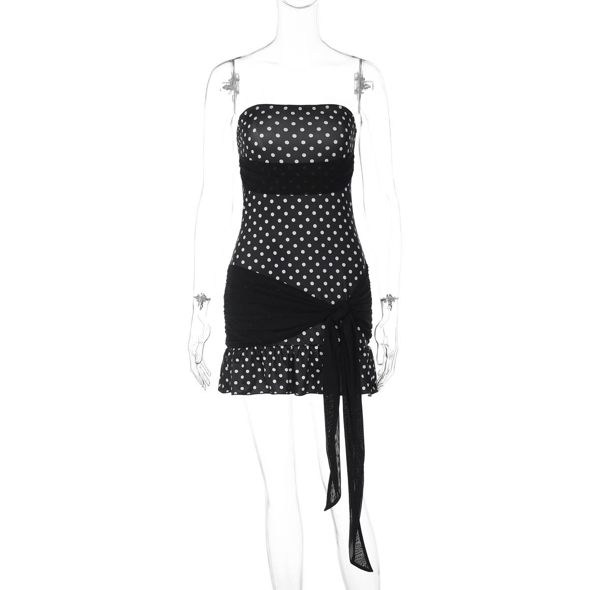 Damen Figurnahes Polka-Dot Kleid mit verspieltem Wickel-Design R&B