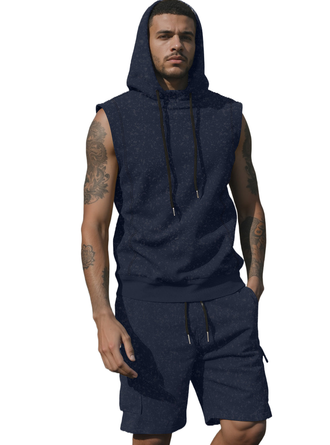 Herren nan Kapuzen-Muskelshirt-Set mit funktionaler Cargobermuda R&B