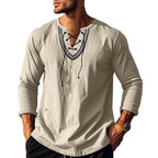 Herren Langarm-Henley-Shirt mit dekorativer Schnürung und lässigem Schnitt R&B