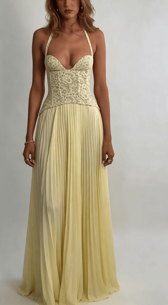 Damen nan elegantes Abendkleid mit Spitzenkorsett und plissiertem Maxirock R&B
