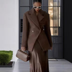 Damen Eleganter Doppelreiher-Blazer mit edlem Schnitt und hohem Kragen R&B