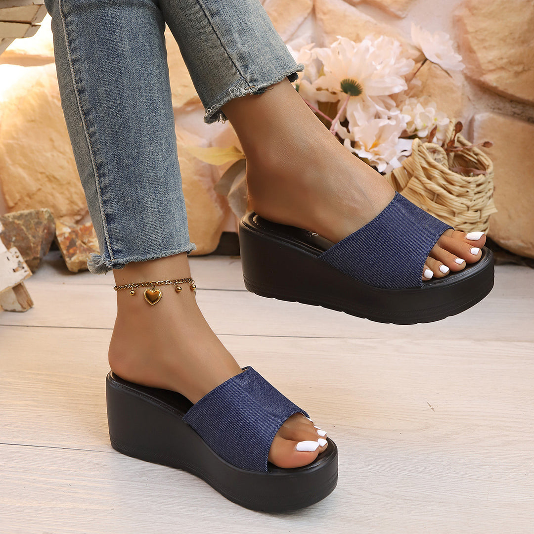 Damen komfortable Plateau-Sandalen mit offenen Zehen und textilem Obermaterial R&B