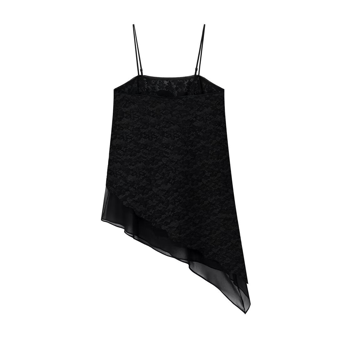 Damen-Spitzen-Camisole mit asymmetrischem Schnitt und dekorativen Trägern R&B
