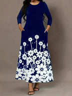 Damen Maxikleid mit floralen Mustern und praktischen Taschen