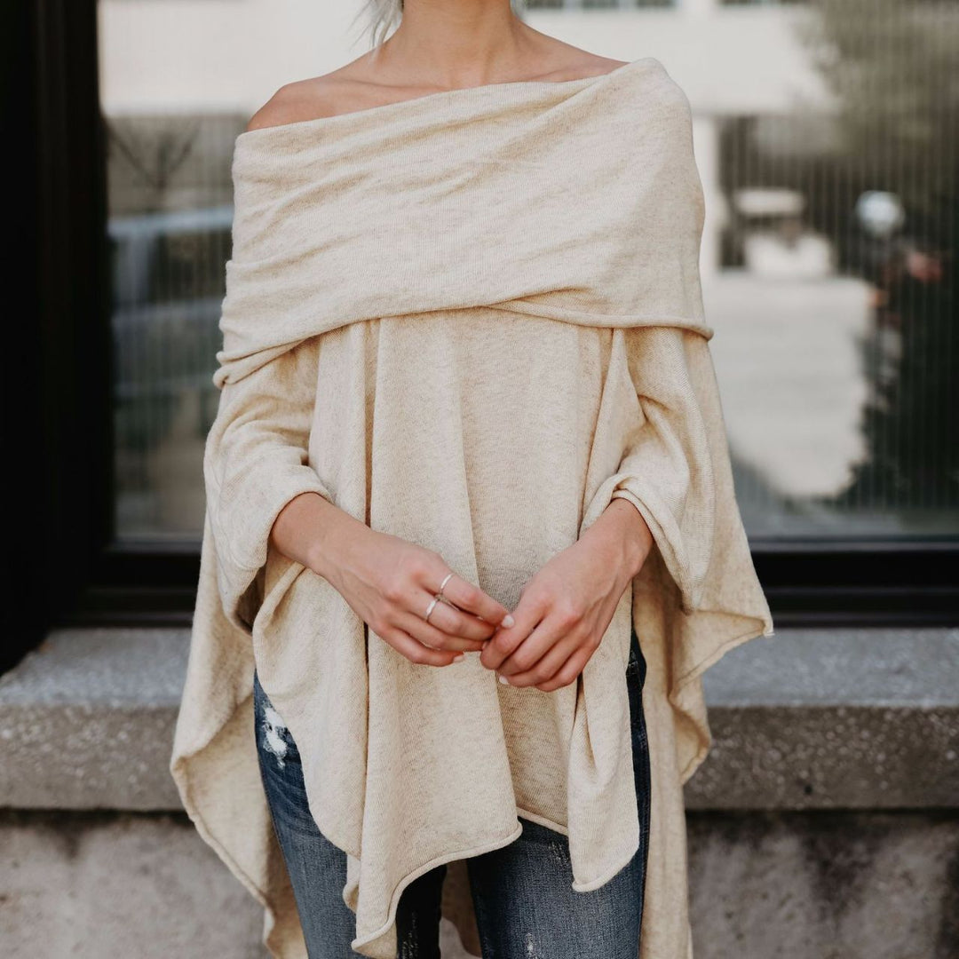 Damen lässiger Poncho mit asymmetrischem Saum R&B