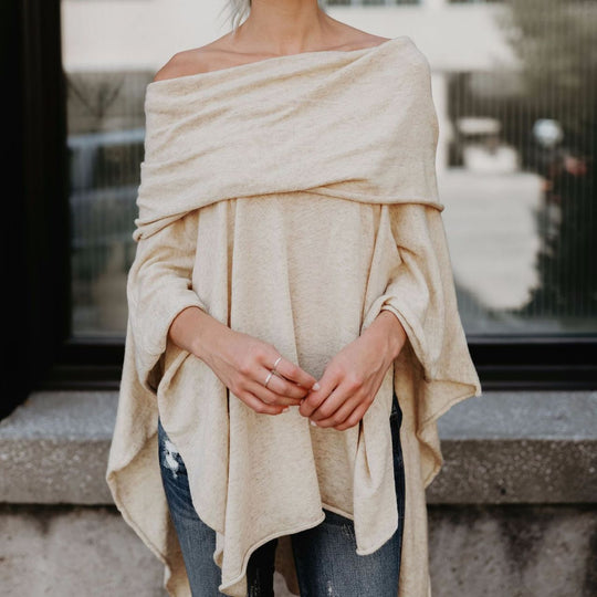 Damen lässiger Poncho mit asymmetrischem Saum R&B