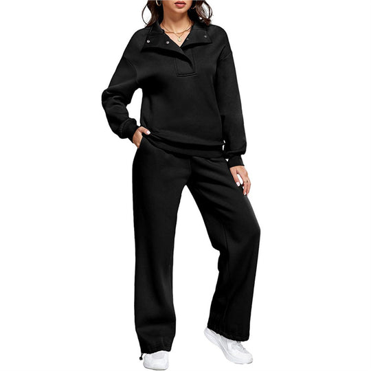 Damen Bequemes Freizeit-Set mit Stehkragen und weiten Hosen R&B